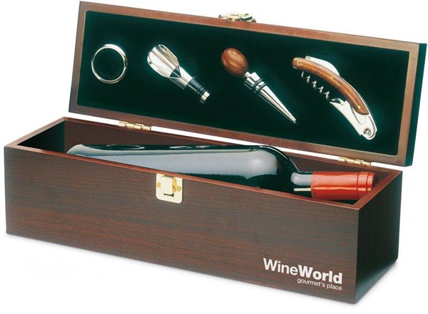 Obrázky: Drevený box na víno s príslušen.(bez fľaše),hnedá, Obrázok 3