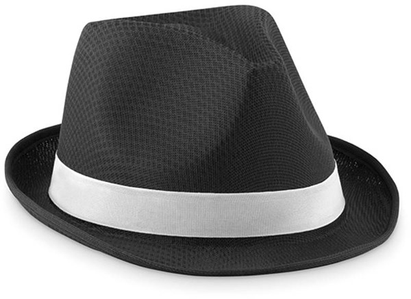 Obrázky: Čierny polyesterový klobúk s bielou stuhou