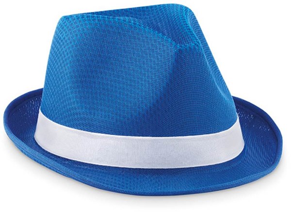 Obrázky: Modrý polyesterový klobúk s bielou stuhou