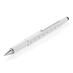 Obrázky: Biele multifunkčné guličkové pero z hliníka 5 v 1