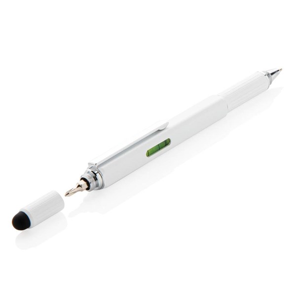 Obrázky: Biele multifunkčné guličkové pero z hliníka 5 v 1, Obrázok 2