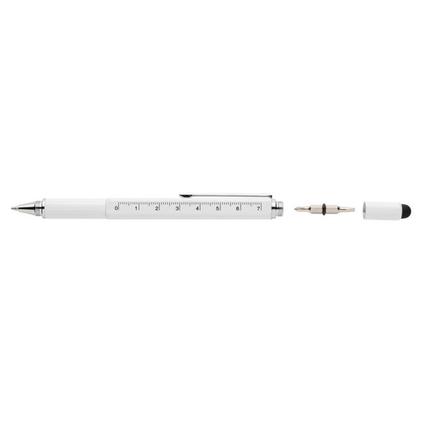 Obrázky: Biele multifunkčné guličkové pero z hliníka 5 v 1, Obrázok 3