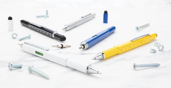 Obrázky: Biele multifunkčné guličkové pero z hliníka 5 v 1, Obrázok 10