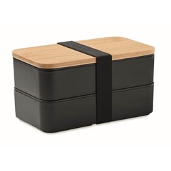 Obrázky: Dvojposchodový obedový box, bambus.veko, čierny