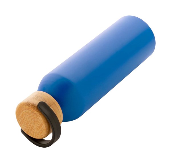 Obrázky: Modrá hliníková šport. fľaša,bambus.viečko,600 ml, Obrázok 4