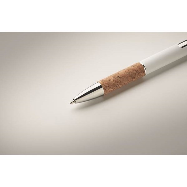 Obrázky: Hliníkové pero s korkovým úchopom, biela, MN, Obrázok 3