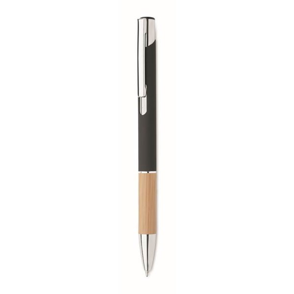 Obrázky: Hliníkové pero s bambusovým úchopom, čierna, MN
