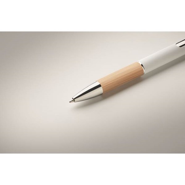 Obrázky: Hliníkové pero s bambusovým úchopom, biela, MN, Obrázok 3
