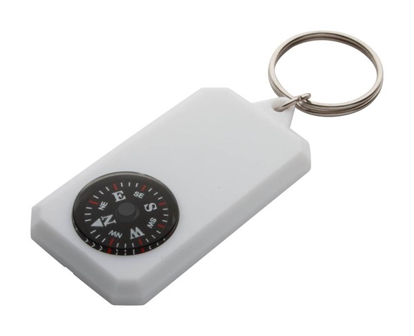 Obrázky: Biely plastový prívesok na klíče s kompasom