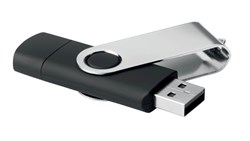 Obrázky: Čierny OTG Twister USB flash disk s USB-C, 64GB