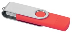 Obrázky: Červený OTG Twister USB flash disk s USB-C, 64GB