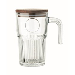 Obrázky: Veľký sklenený hrnček s akáciovým viečkomm 450 ml