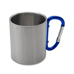 Obrázky: Modrý termohrnček 220ml, nerez oceľ s karabínou