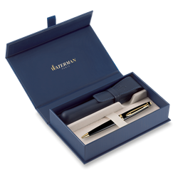 Obrázky: KP WATERMAN Expert Black GT + modré kožené puzdro