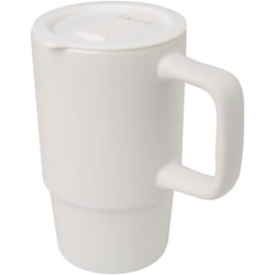 Obrázky: biely keramický hrnček 450 ml s plastovým viečkom