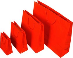 Obrázky: Papierová taška 16x8x24 cm text.šnúrky,lak,červená