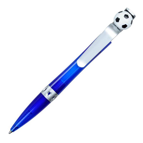 Obrázky: Modré plast. guličkové pero s futbalovou loptou, Obrázok 2