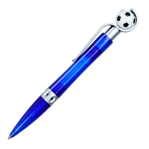 Obrázky: Modré plast. guličkové pero s futbalovou loptou, Obrázok 3