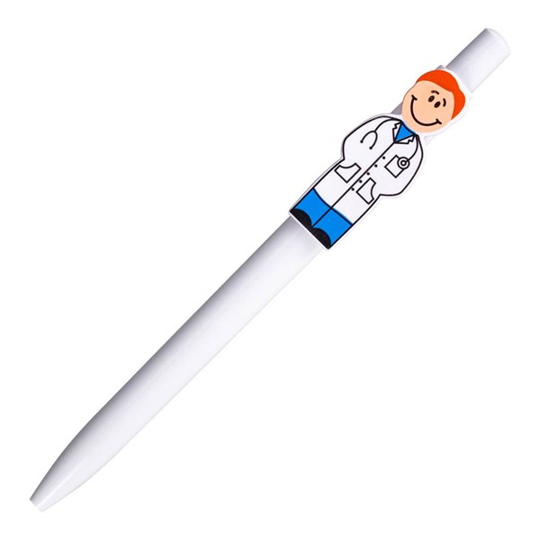 Obrázky: Biele plastové guličkové pero, klip doktor, Obrázok 2