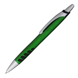 Obrázky: Zelené plastové guličkové pero s čiernym úchopom