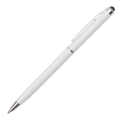 Obrázky: Štíhle metalické plast. pero so stylusom, biele