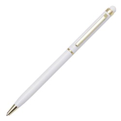 Obrázky: Biele hliník. gulič.pero so stylusom,zlaté doplnky