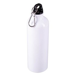 Obrázky: Biela hliníková fľaša 800 ml s karabínou, lesklá