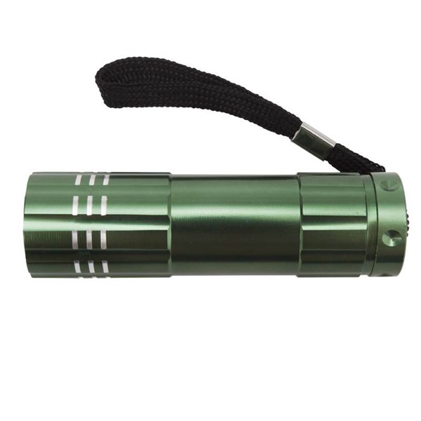 Obrázky: 9xLED hliníková baterka s pútkom, zelená, Obrázok 2
