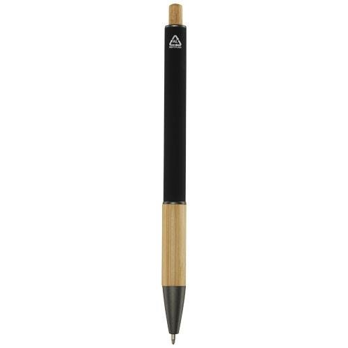 Obrázky: Čierne  guličkové pero - recykl. hliník/bambus, ČN, Obrázok 2
